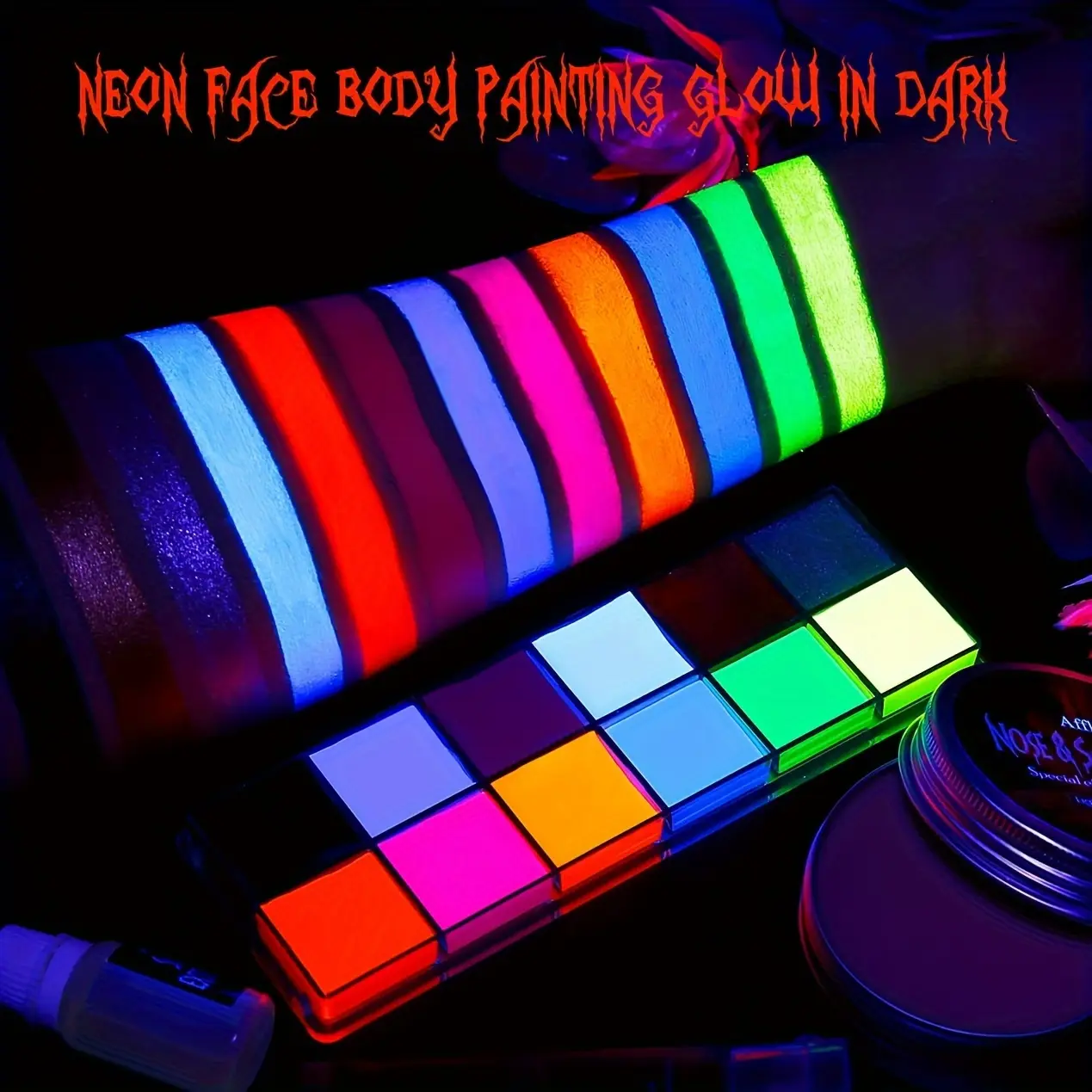 12-color UV Luminous Body Paint Face Painting Palette with 5 Brushes Waterproof Painting Set Halloween Costume Cosplay Makeup