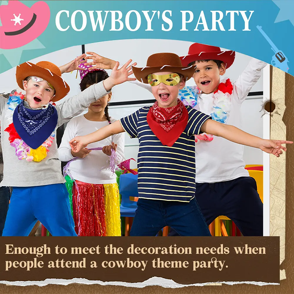 6-24 Set Cowboy Hats and Bandanas Bulk for Kids Western Themed Childrens Cosplay Costume Accessory Prop for Kids Party Supplies