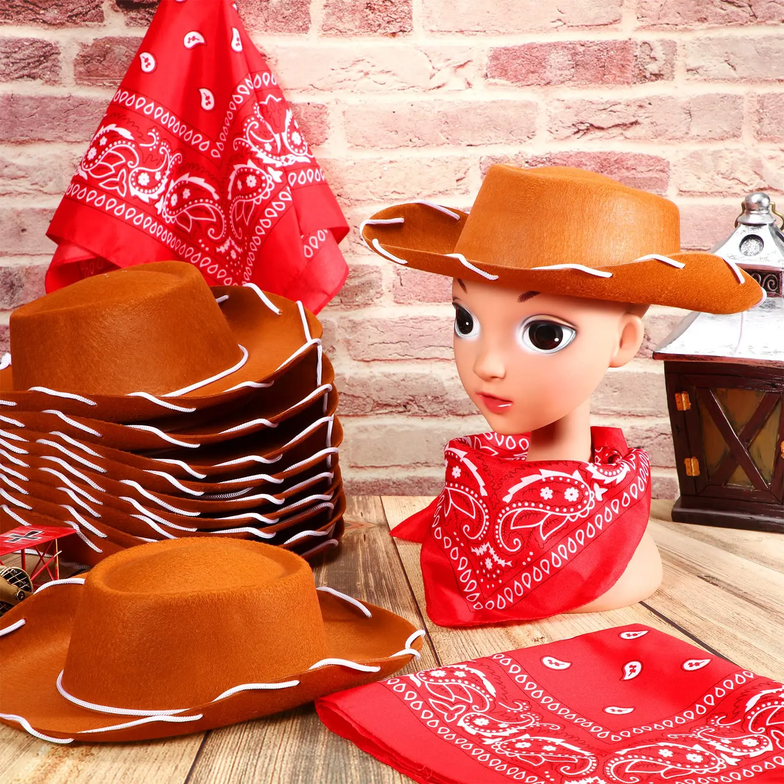 6-24 Set Cowboy Hats and Bandanas Bulk for Kids Western Themed Childrens Cosplay Costume Accessory Prop for Kids Party Supplies