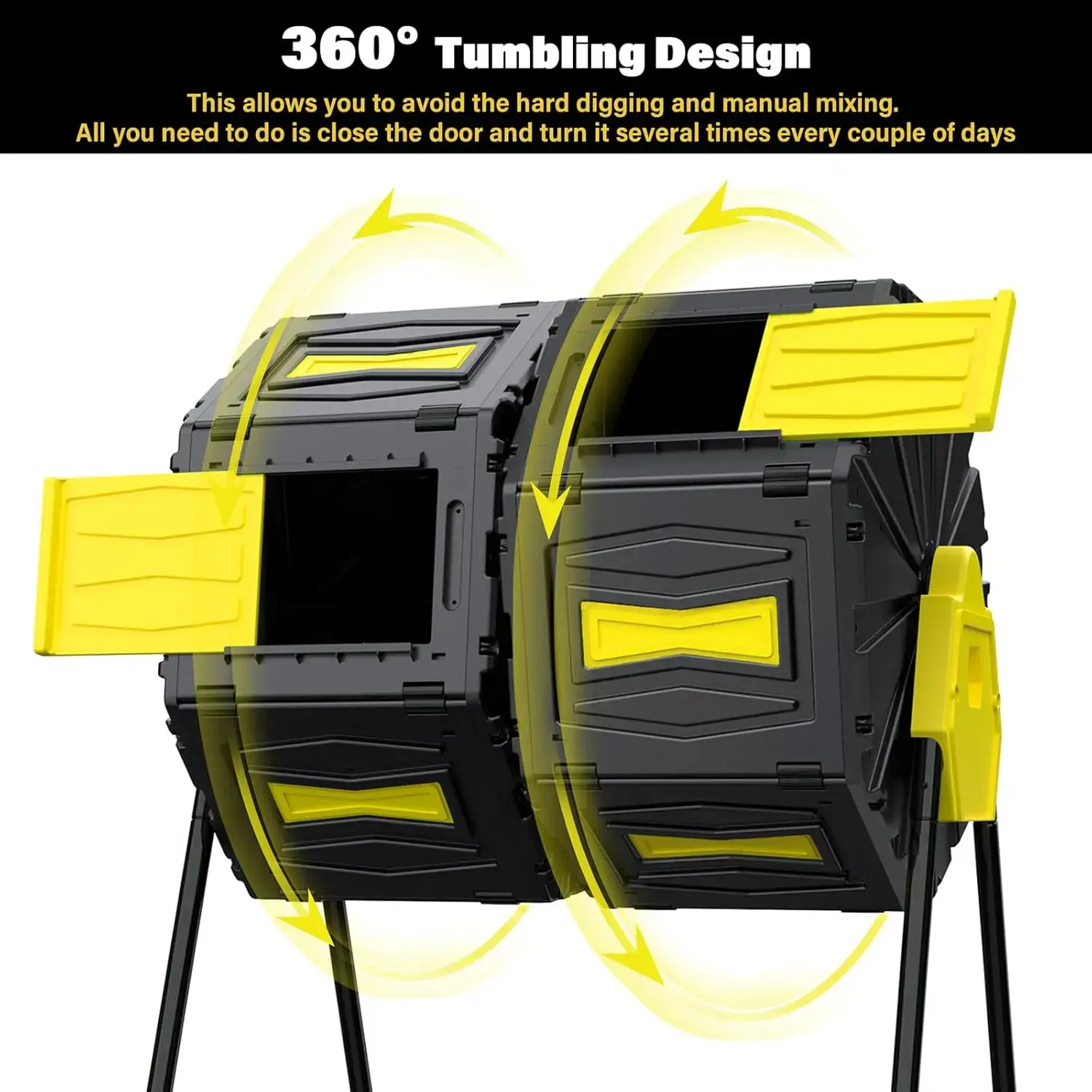 Compost Tumbler, Efficient Outdoor Compost Bin, 45 Gallon/170 Liter Large Dual Chamber Rotating Composter, Yellow Door