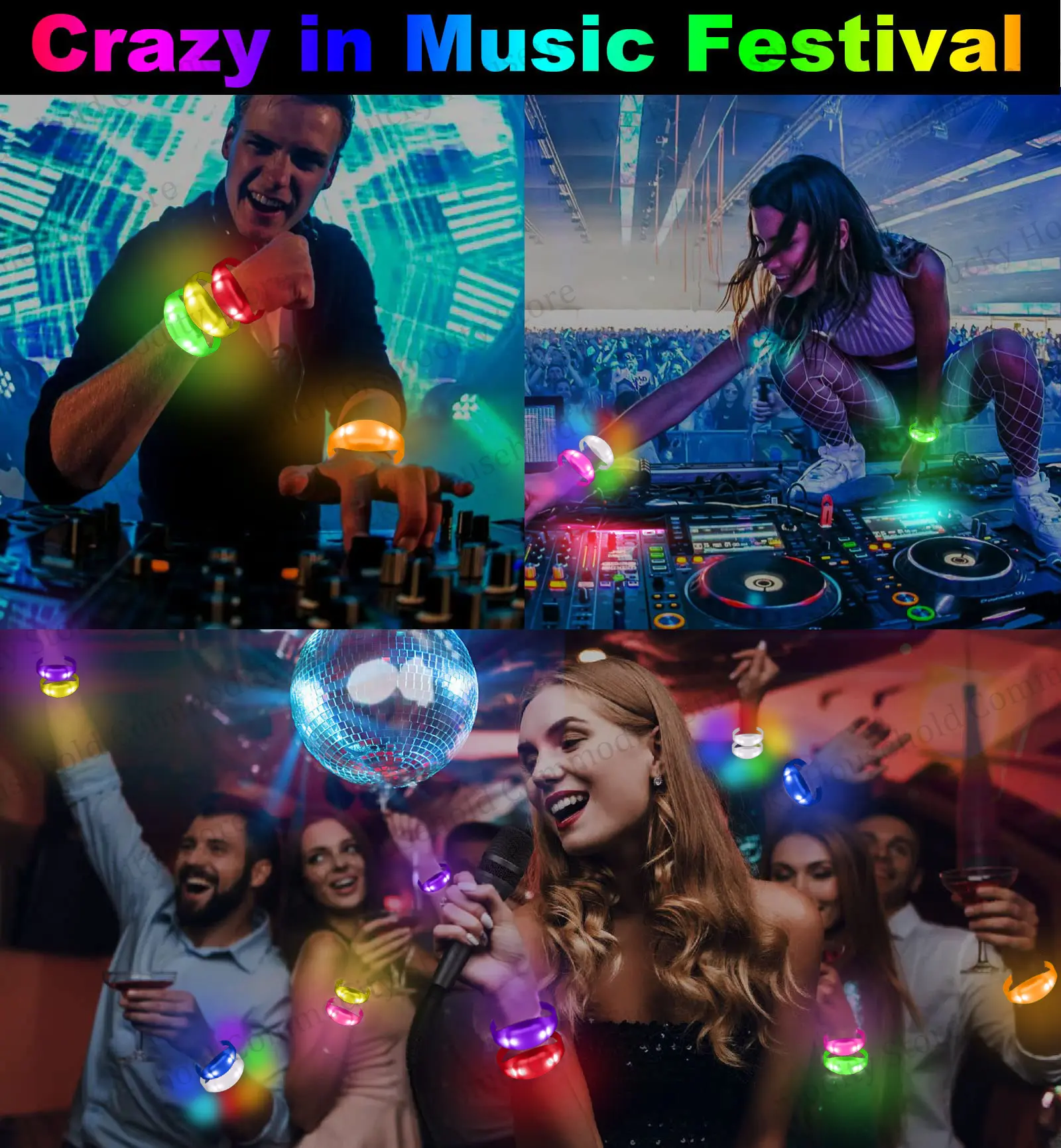 Music & Sound Activated Glow Bracelets Led Bracelet Music Rhythm Glowing Party Wedding Accessories for Concert Camping