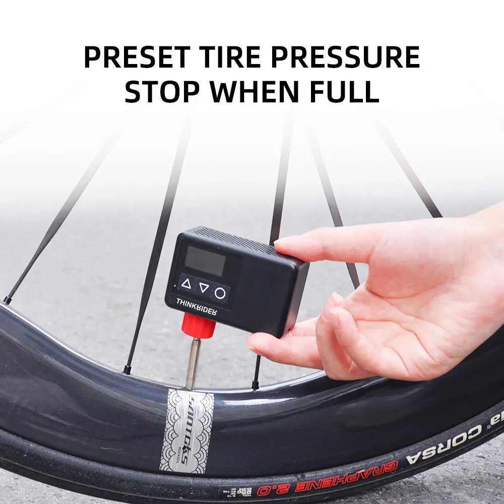 ThinkRider 120 PSI Portable Pocket Bike Electric Air Pump MINI  Tire Inflator For Bicycle Digital Gauge Display