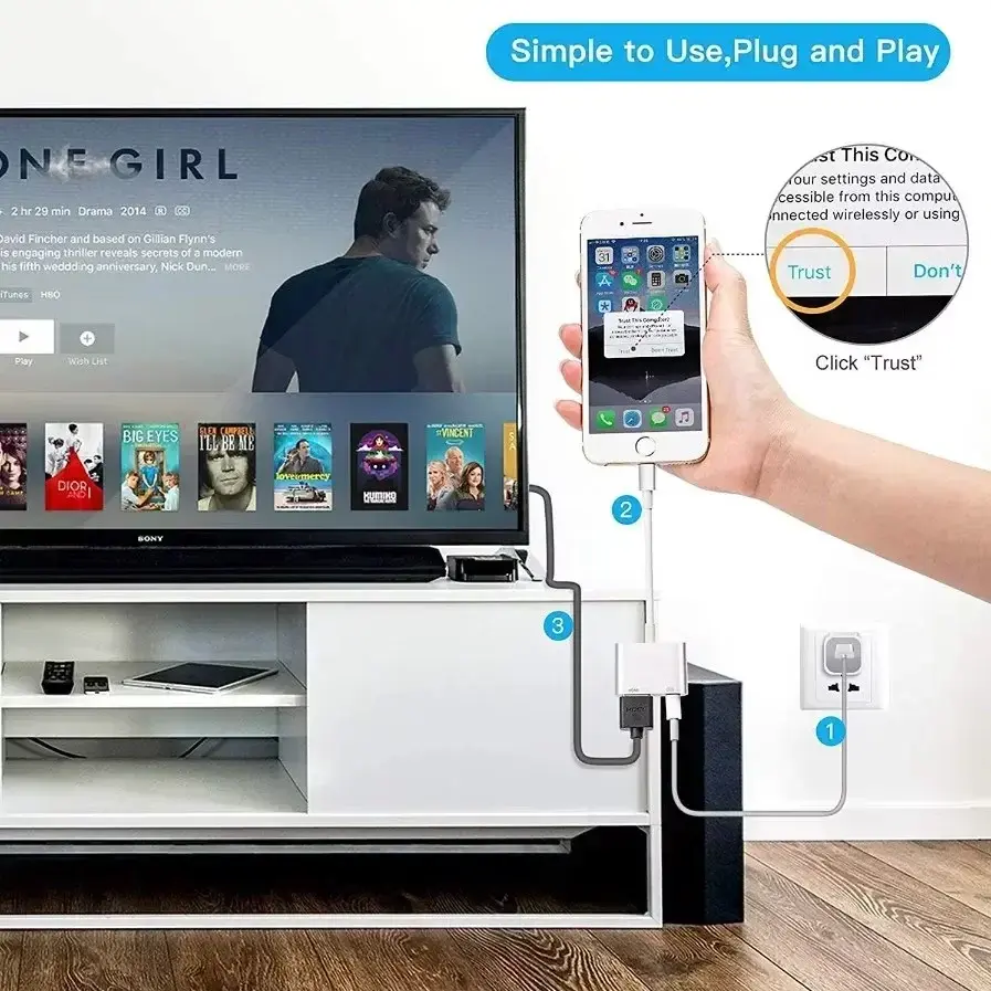 TV Monitors Projector 8Pin Port to HDMI Adapter Compatible iPhone to HDMI Adapter for iPhone iPod Models