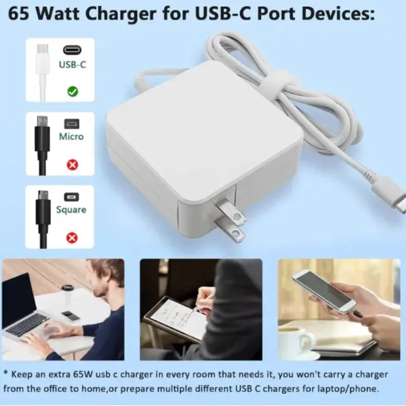 Reletech 65W USB C Laptop Power Adapter Type C Power PD Wall Fast Charger For MacBook Asus Dell Lenovo Huawei HP Notebook