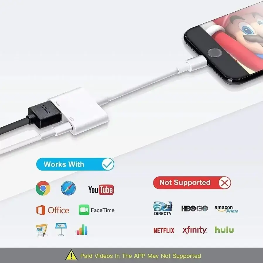 TV Monitors Projector 8Pin Port to HDMI Adapter Compatible iPhone to HDMI Adapter for iPhone iPod Models