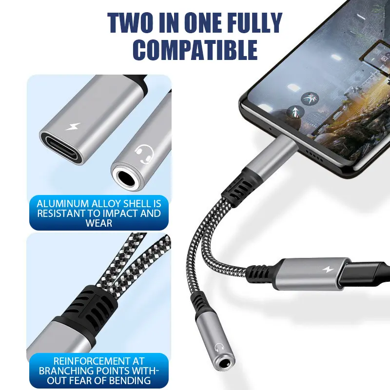 2 in 1 OTG Elbow Type USB C to 3.5mm Jack AUX Audio Headphone Adapter 60W Fast Charging For Samsung iPhone 16 Pro Huawei Xiaomi