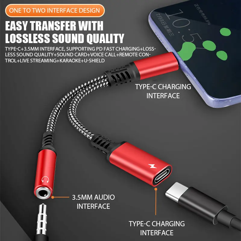 2 in 1 OTG Elbow Type USB C to 3.5mm Jack AUX Audio Headphone Adapter 60W Fast Charging For Samsung iPhone 16 Pro Huawei Xiaomi