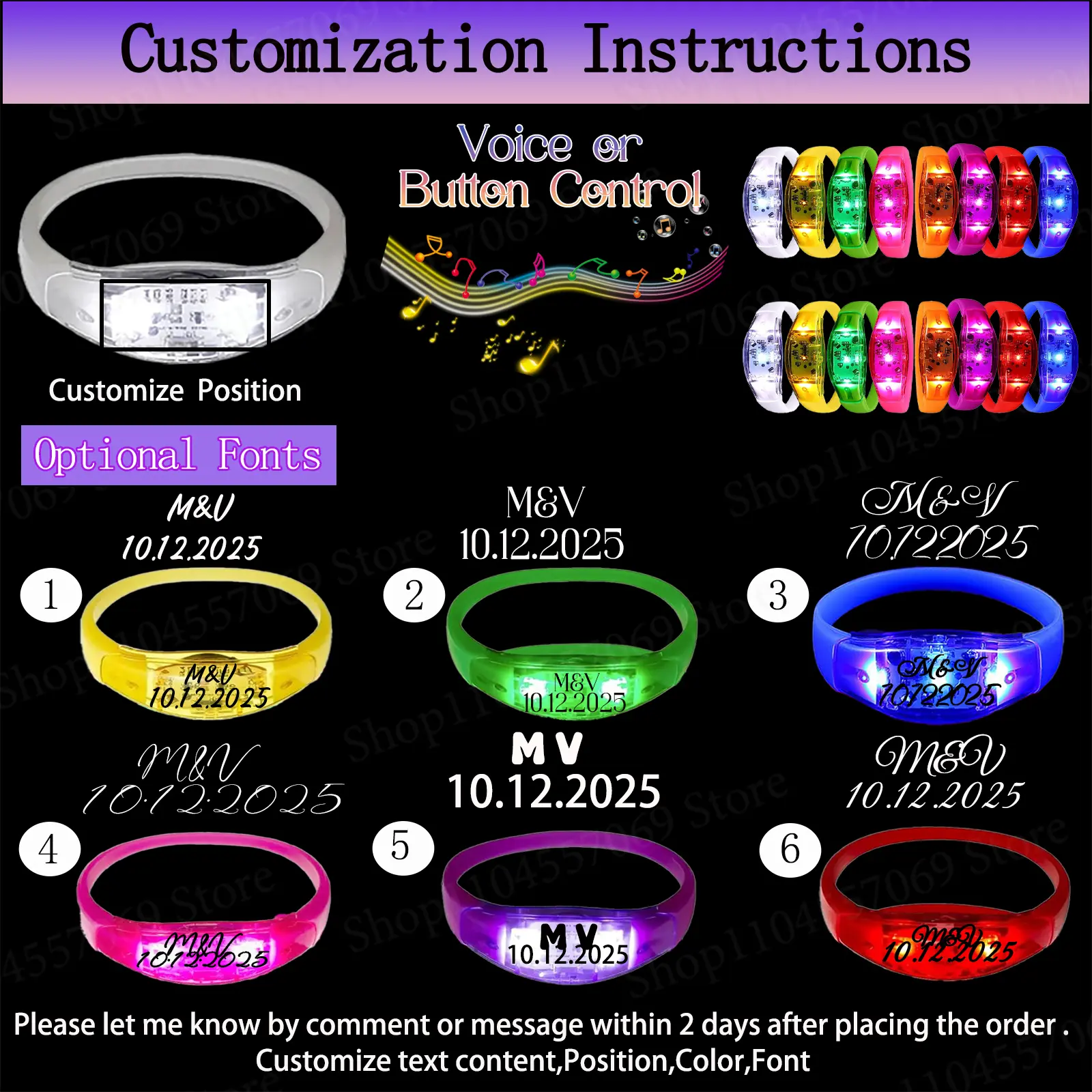 30-300Pcs Customize LED Bracelets Sound Activated Light up Bracelet Rhythmic Bracelets for Wedding Birthday Concert Party Favors