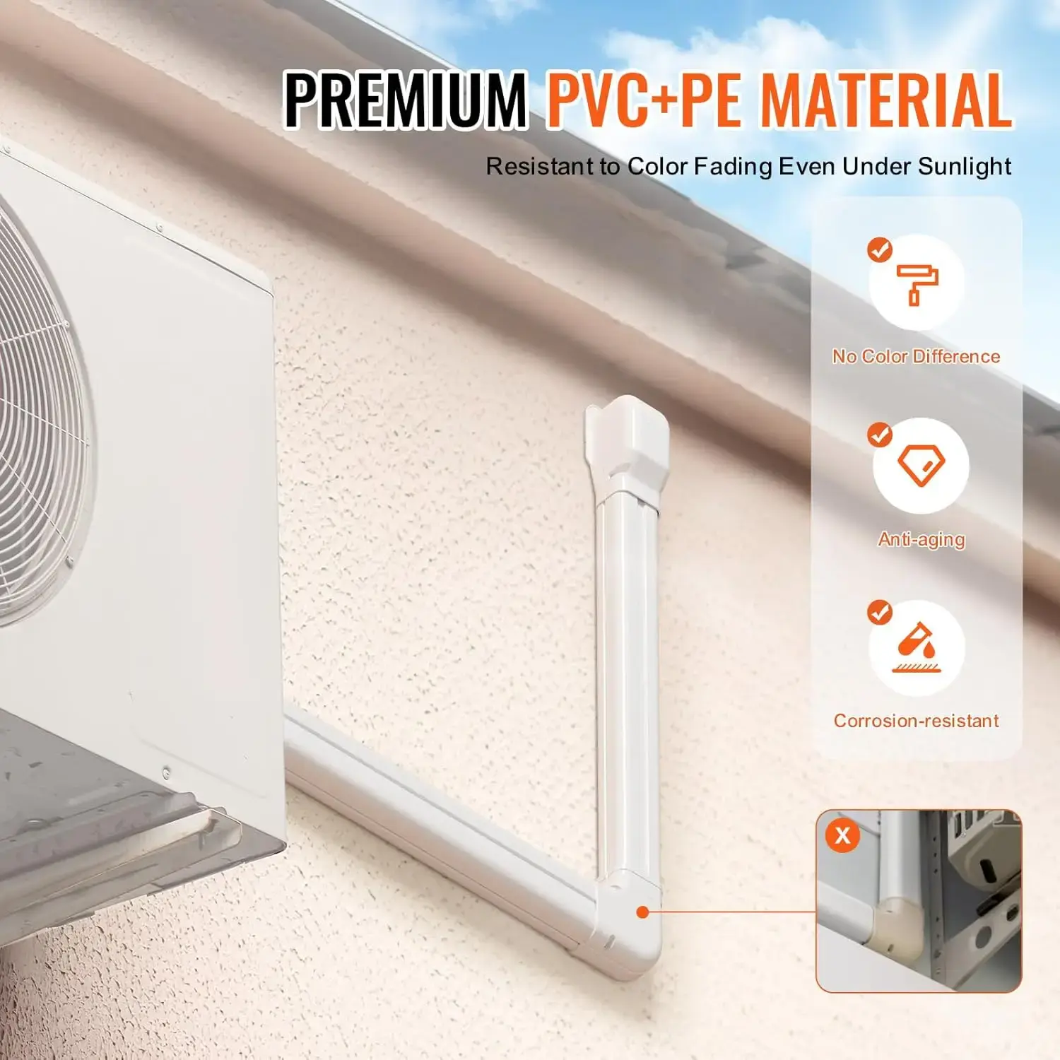 Mini Split Line Set Cover 3-inch W 7.4Ft L, PVC Decorative Pipe Line Cover for Air Conditioner with 2 Straight Ducts & Full Comp