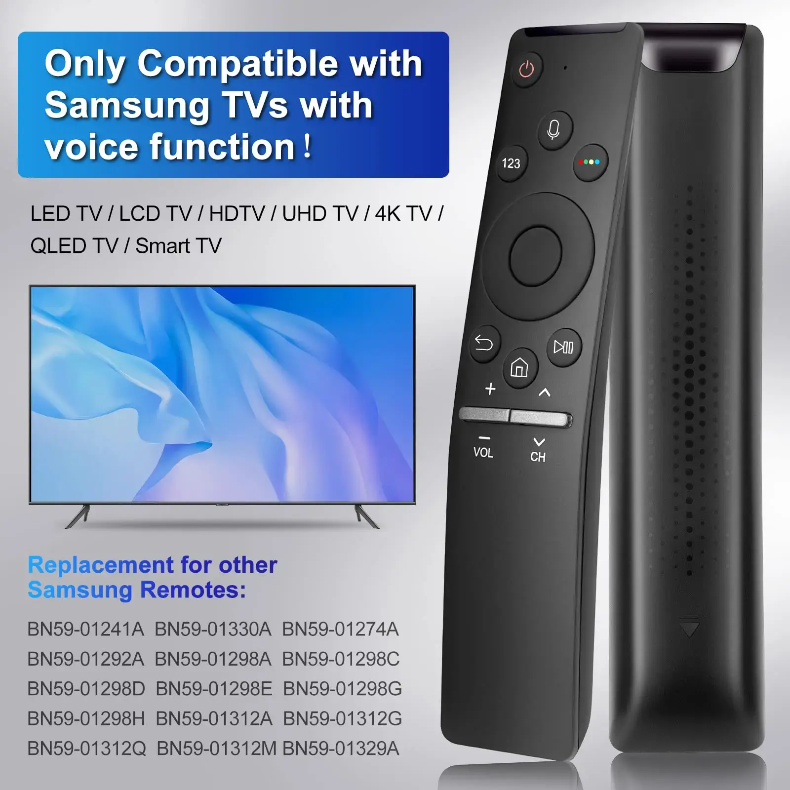 Replacement Voice Remote for Samsung Smart Curved Frame QLED LED LCD 8K 4K TVs with Voice Function, with Standing Silicone Cover