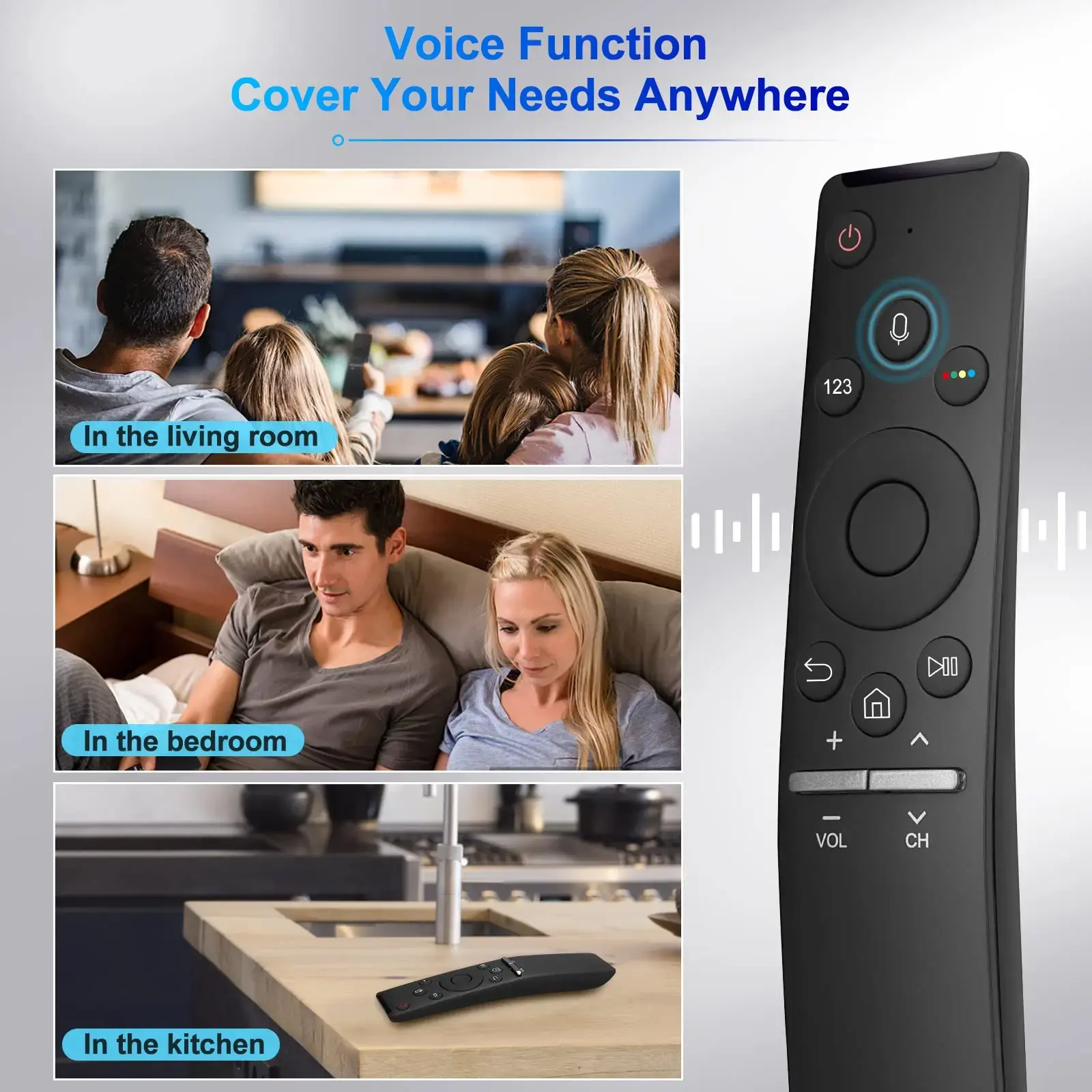 Replacement Voice Remote for Samsung Smart Curved Frame QLED LED LCD 8K 4K TVs with Voice Function, with Standing Silicone Cover
