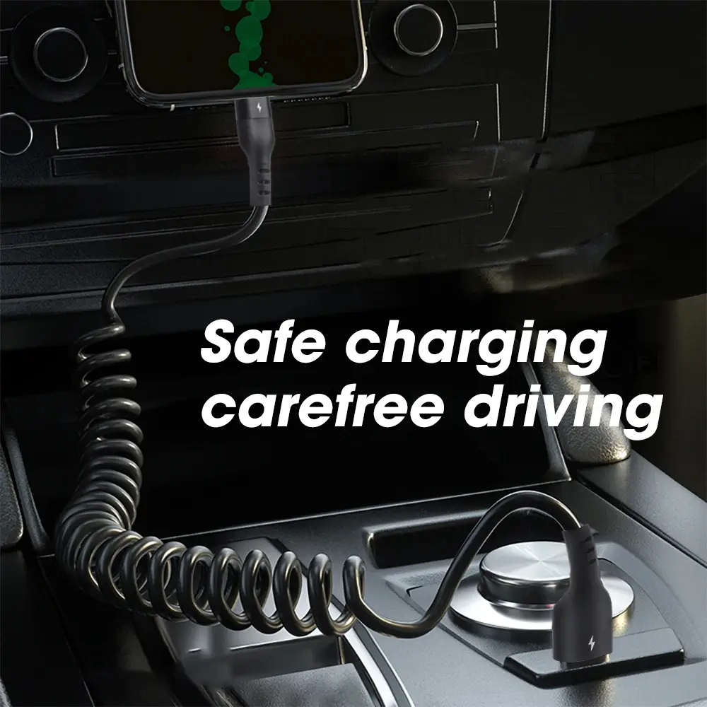 PD 27W Fast USB C Car Charger Cable For iPhone 15 14 13 12 11 Pro Max Plus X XR XS Spring Telescopic Charging Cable Accessories