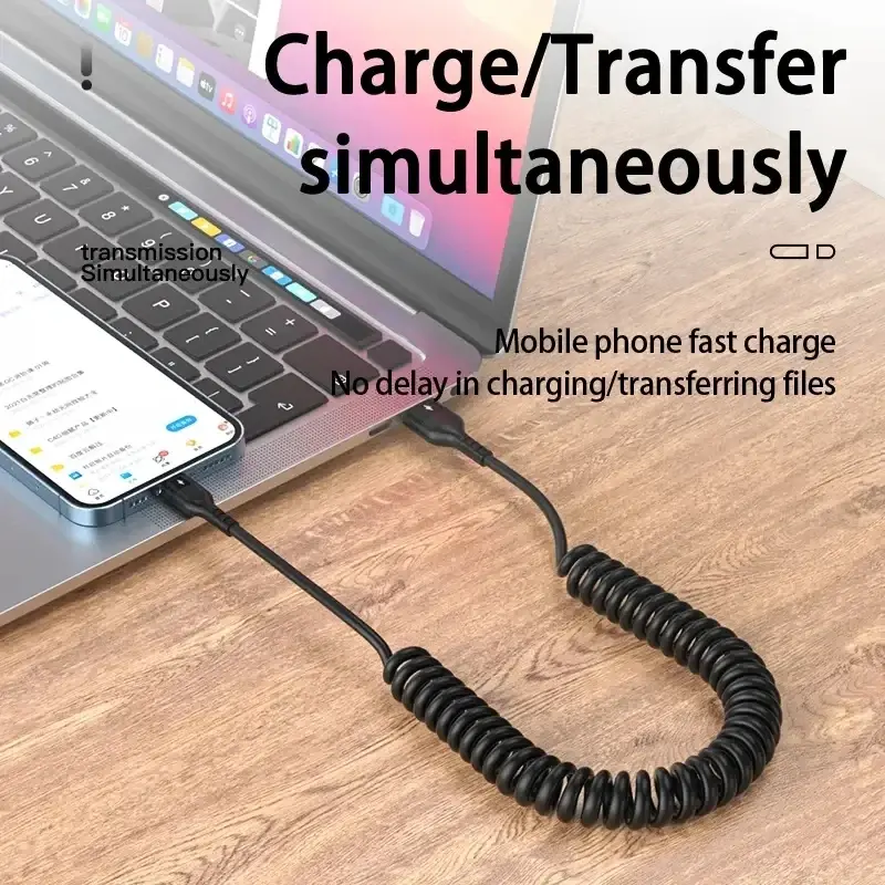 PD 27W Fast USB C Car Charger Cable For iPhone 15 14 13 12 11 Pro Max Plus X XR XS Spring Telescopic Charging Cable Accessories