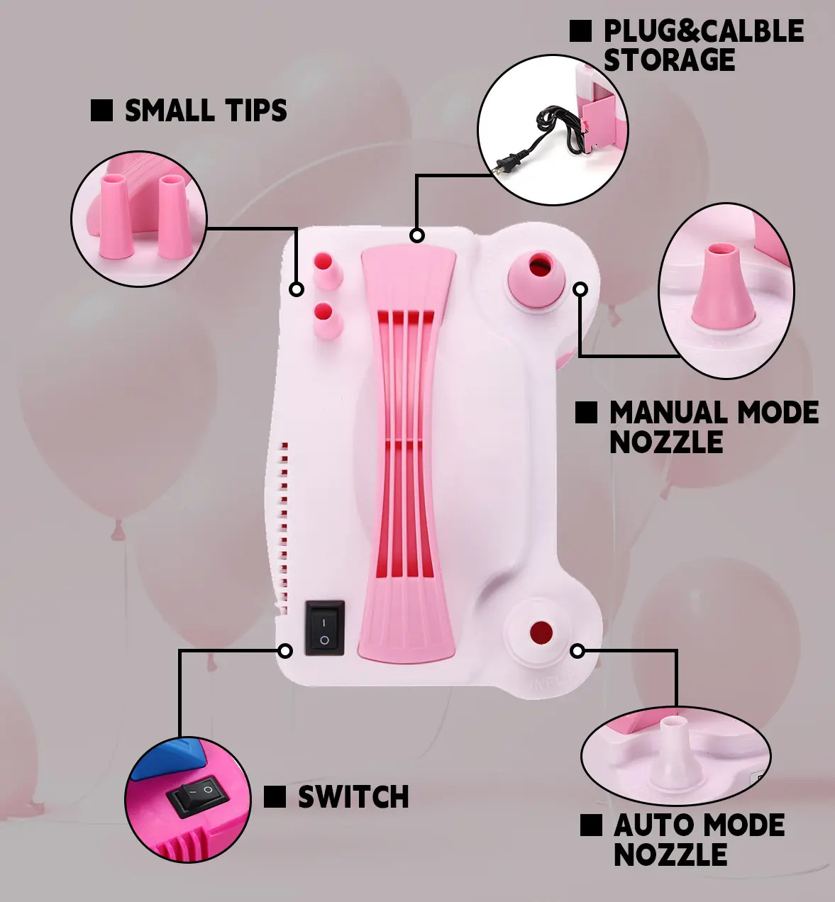 1pc New Balloon High-power Portable 220V Inflatable Portable Air Blower Accessories Electric Pump
