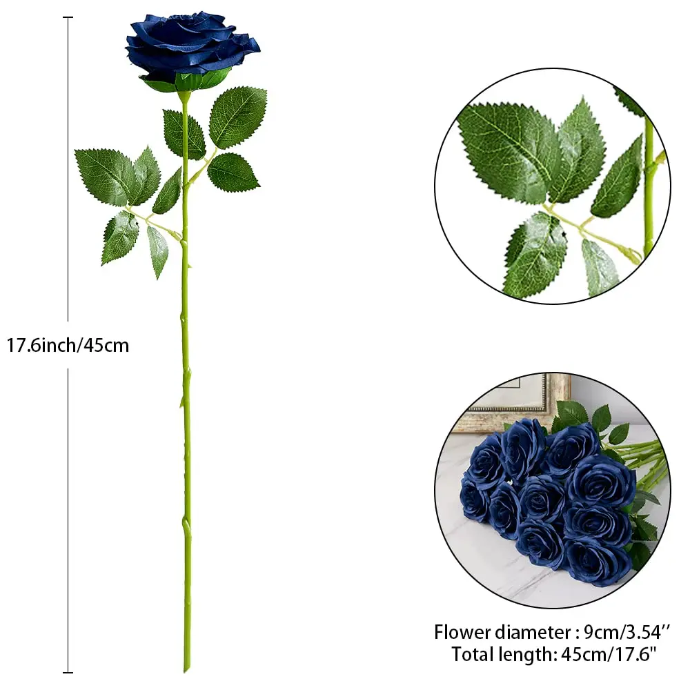 Artificial Rose 10pcs Open Flower Bouquet Faux Rose Stems for Wedding Arrangement, Bridal Bouquet, Fake Faux Silk Flowers