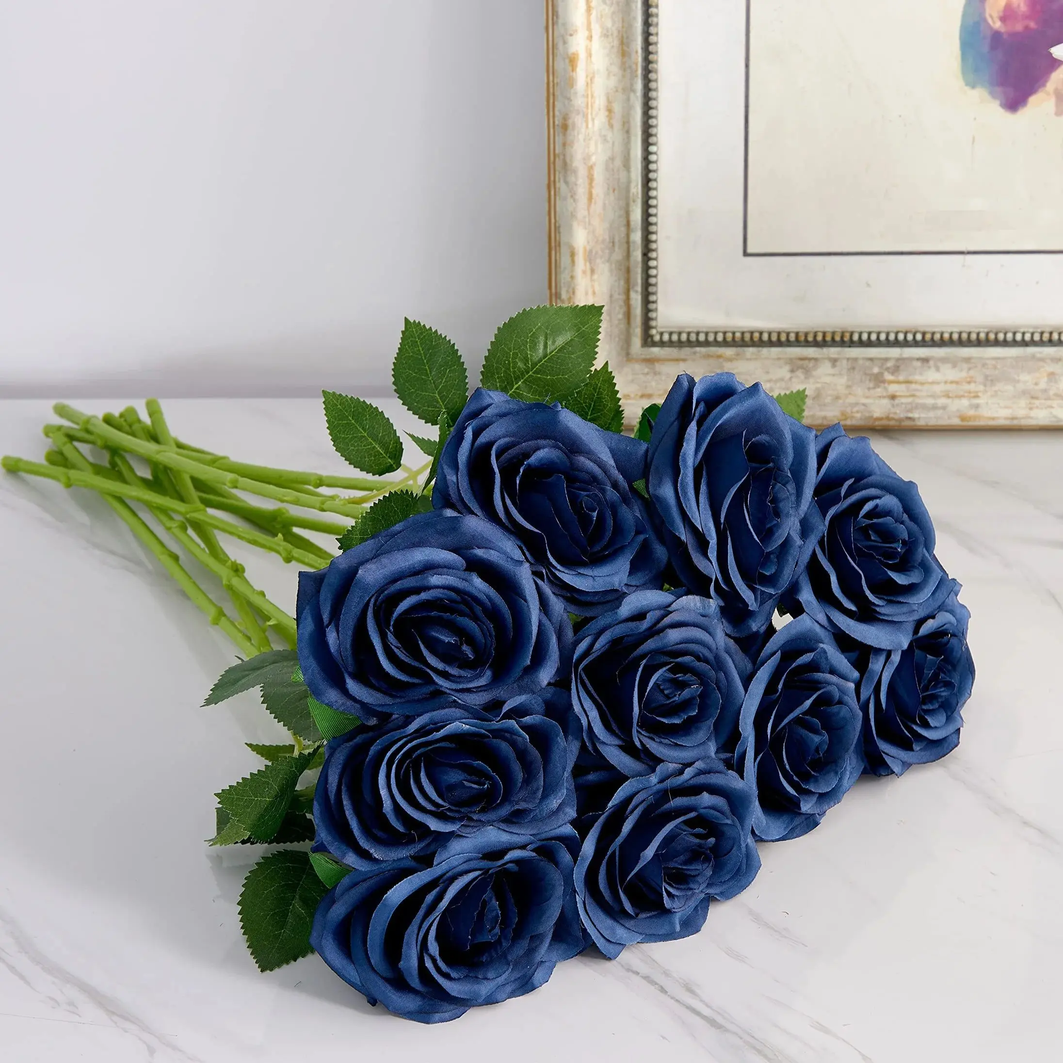 Artificial Rose 10pcs Open Flower Bouquet Faux Rose Stems for Wedding Arrangement, Bridal Bouquet, Fake Faux Silk Flowers