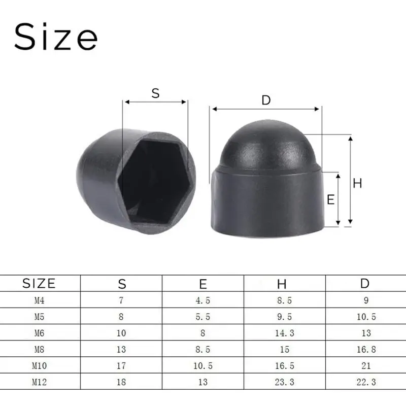 50Pcs Hex Nut Cover, White Black M4 M5 M6 M8 M10 M12 Bolt Dome Caps Covers ,Plastic Dome Bolt Nut Protection Caps Cover for Bolt