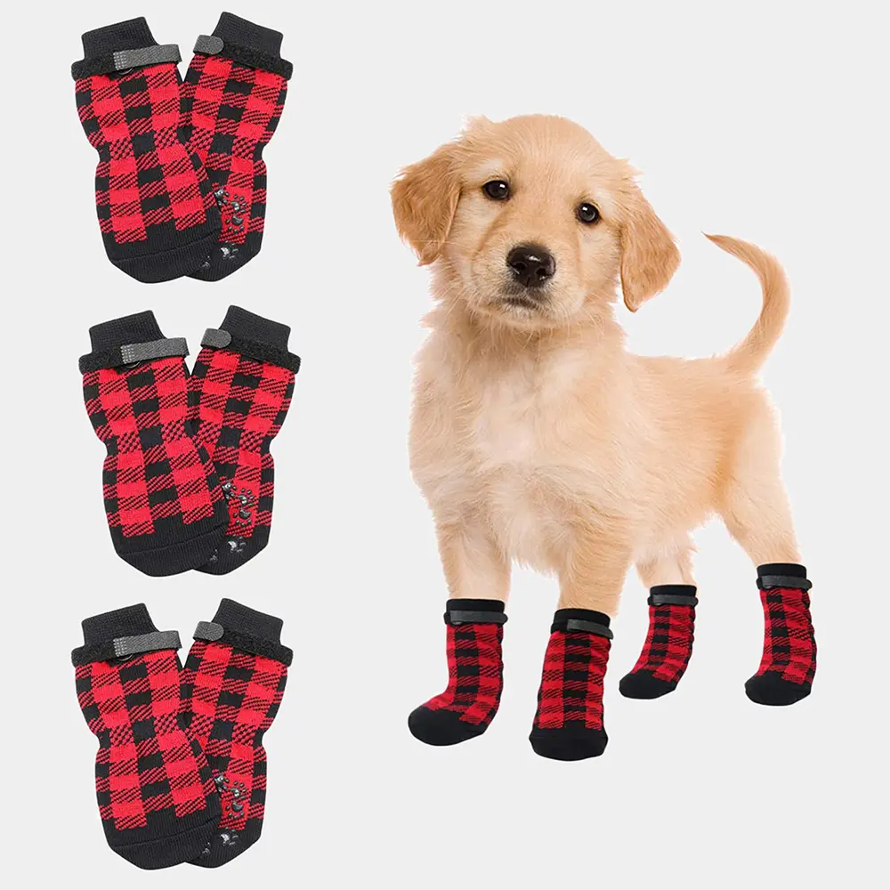 Dog Boots Waterproof Shoes Breathable Socks, with Anti-Slip Sole and Adjustable Magic Tape All Weather Protect Paws Only Fit Red