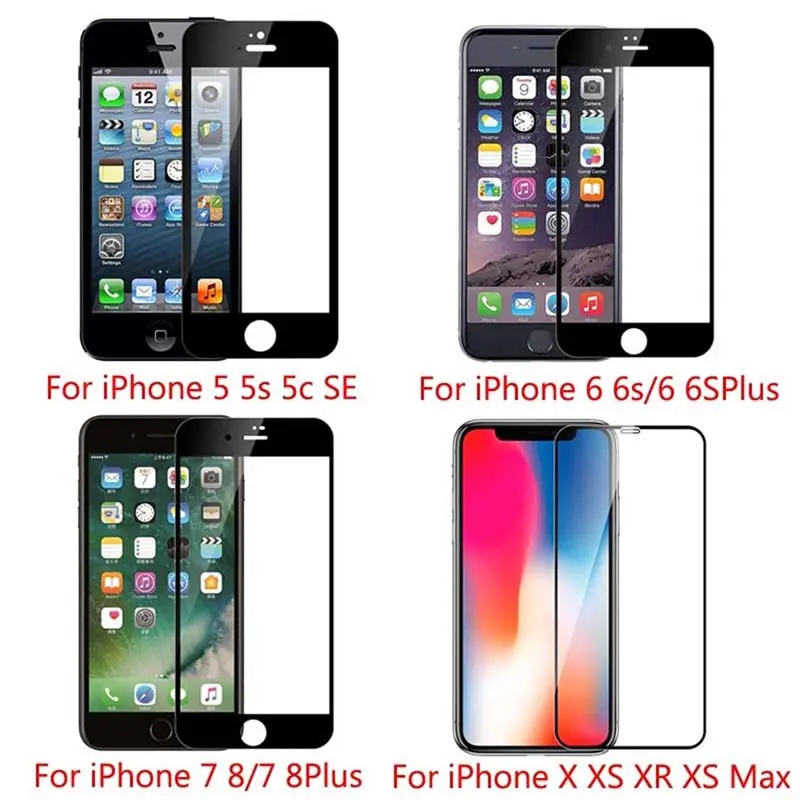 For iPhone 16 14 13 15 Pro Max Glass Screen Protector 4Pcs 12 11 9D Full Glue Tempered X XR XS 7 8 se2020 Plus Protective