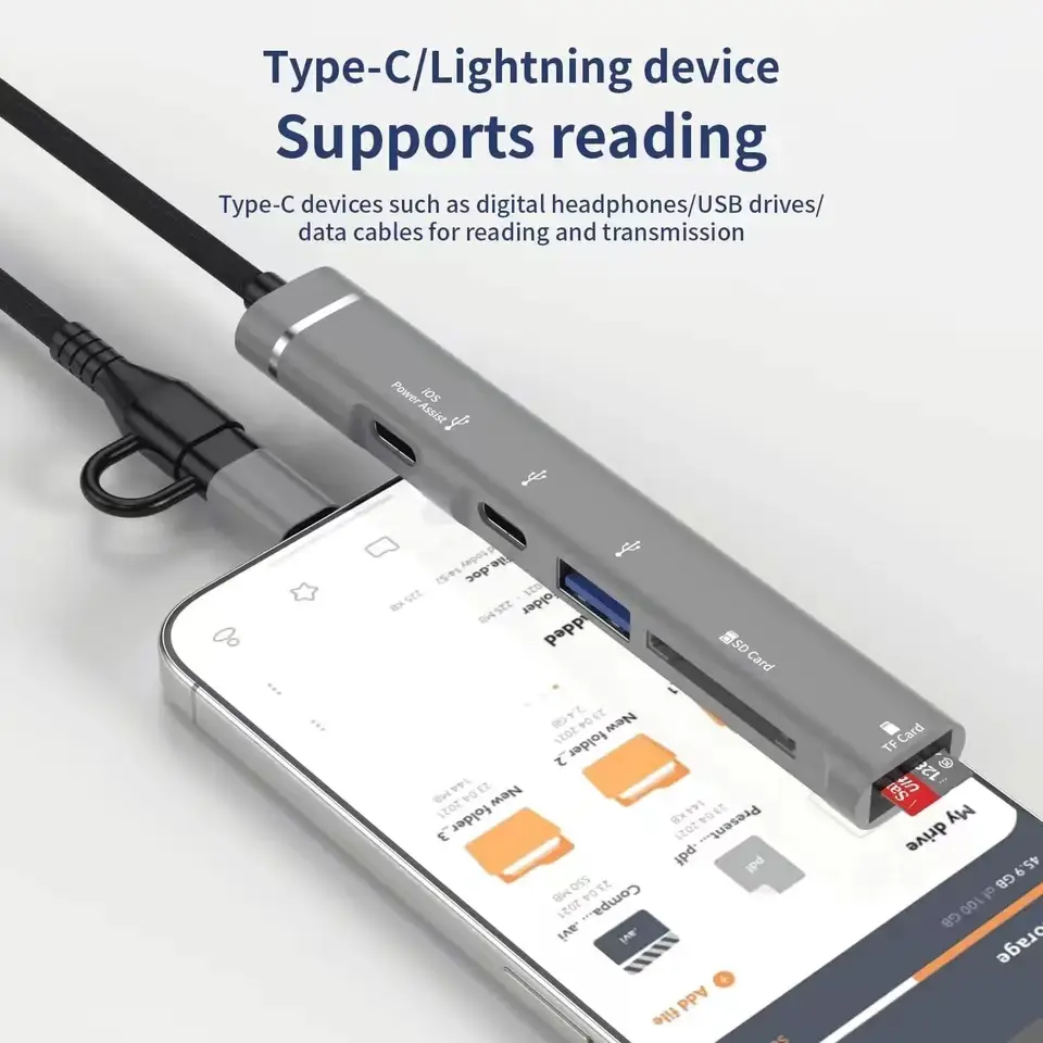 Usb C Hub With Lightning Port, Read Usb Sd/Tf Memory Card With 2 Usb Type C Port/1x Usb 3.0 Port, 5-In-1 Multi Adapter Usb Hub