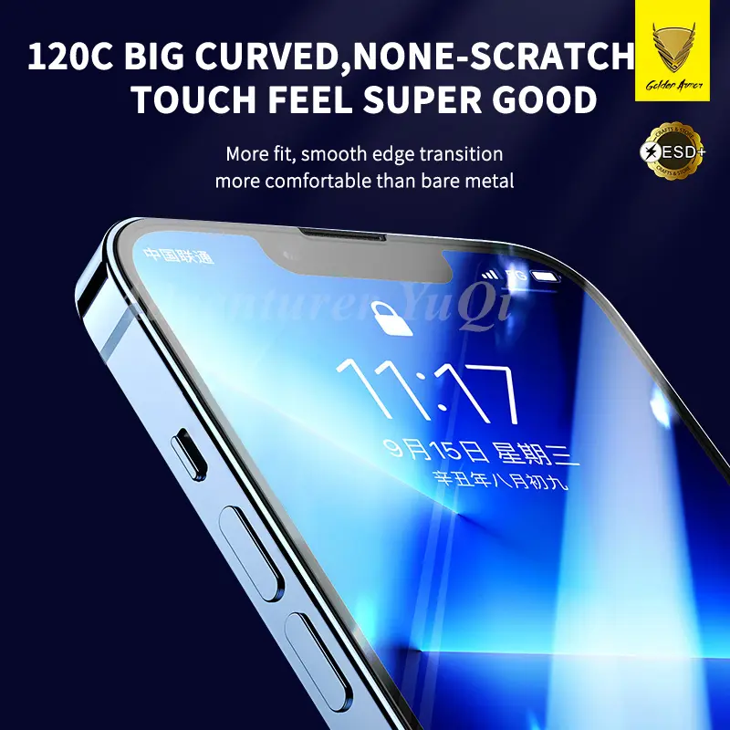 2/4Pcs For iPhone 16 15 14 13 11 Pro Max 17Air Tempered Glass Screen Protector Golden Armor Luxury 12 Full Glue X XR XS Plus