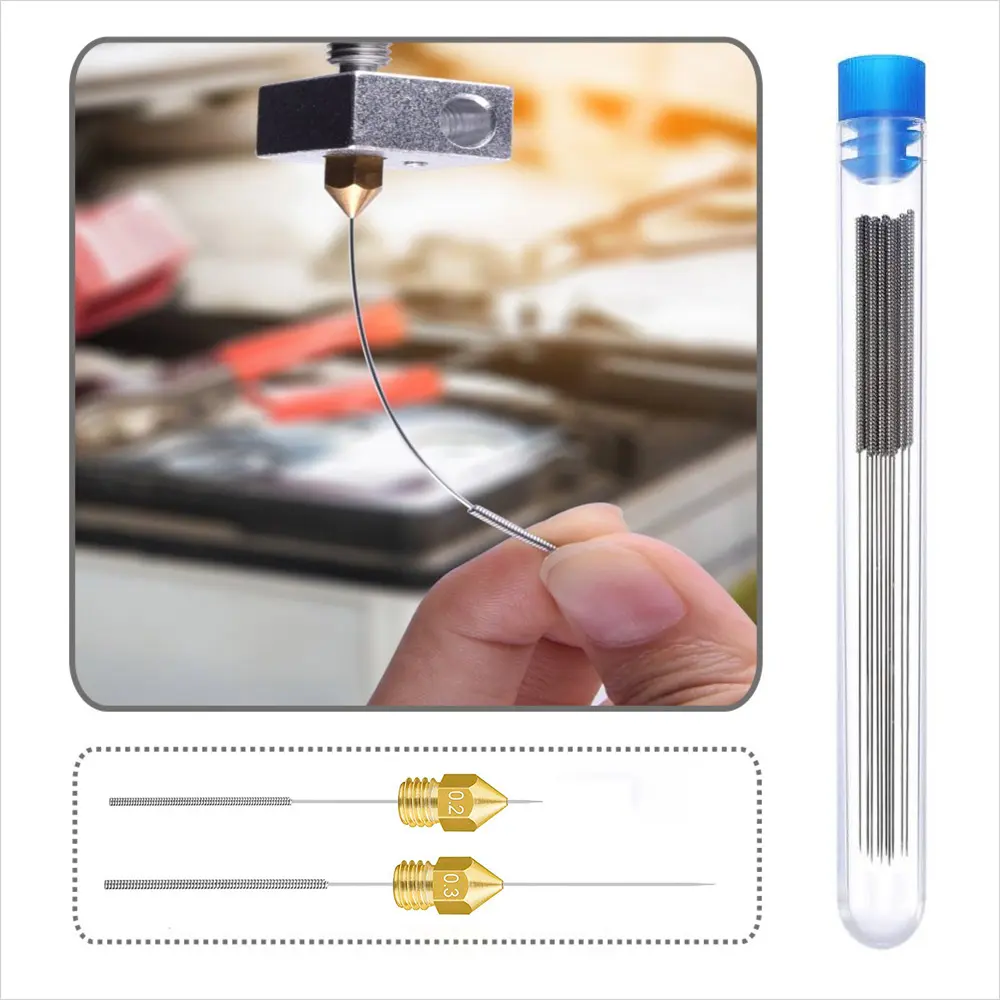 10 Pcs 3D Printer Stainless Steel Nozzle Cleaning Needles Tool 0.15mm 0.2mm 0.25mm 0.3mm 0.35mm 0.4mm Drill For V6 MK8