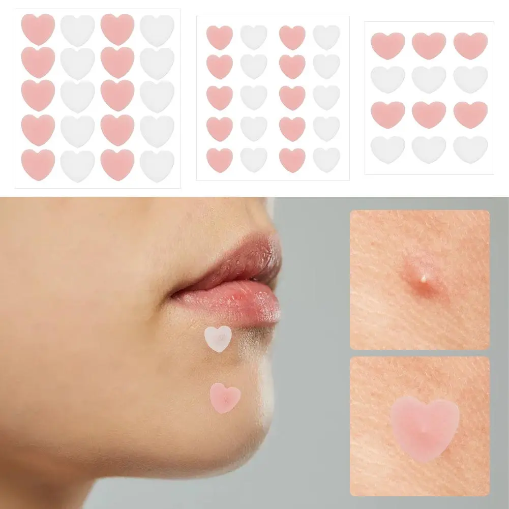 12/20 Counts Acne Care Patches Cute Pink Heart Shaped Acne Pimple Patches Invisible Acne Cover Treatment Stickers Skin Care