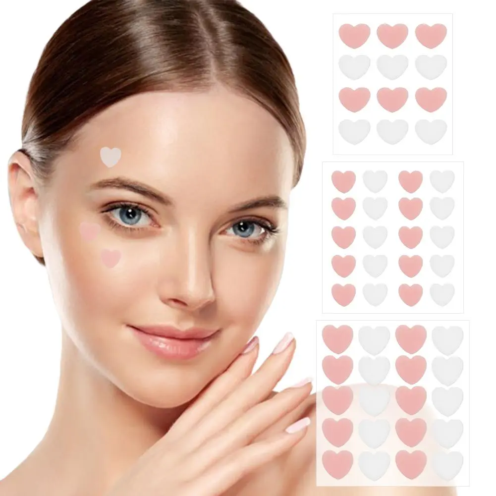 12/20 Counts Acne Care Patches Cute Pink Heart Shaped Acne Pimple Patches Invisible Acne Cover Treatment Stickers Skin Care
