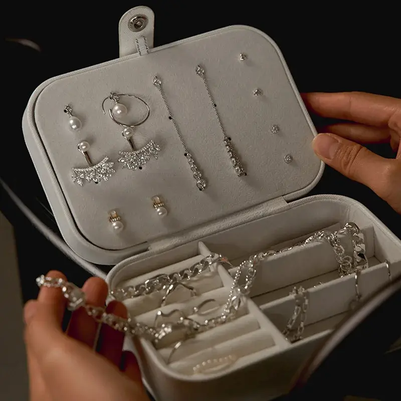 Portable Travel Jewelry Organizer-Double Layer Large Capacity Jewelry Case with Flip Cover Necklace Earring Ring Storage Box