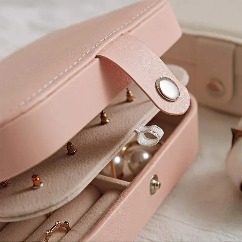 Portable Travel Jewelry Organizer-Double Layer Large Capacity Jewelry Case with Flip Cover Necklace Earring Ring Storage Box