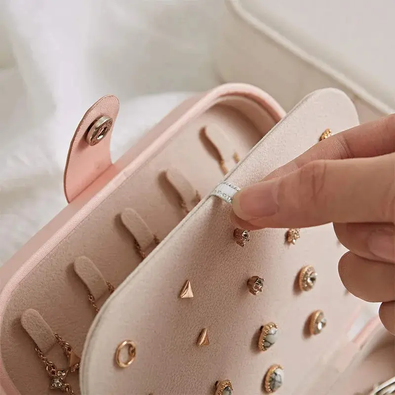 Portable Travel Jewelry Organizer-Double Layer Large Capacity Jewelry Case with Flip Cover Necklace Earring Ring Storage Box