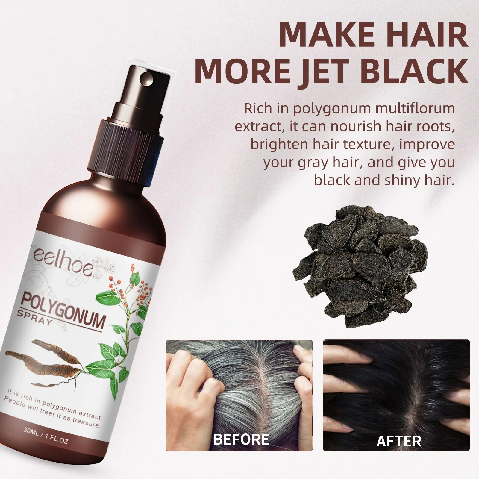 EELHOE Black Spray for Hair Dye Polygonum Multiflorum White to Black Serum Scalp Treatment White Hair Cover Hair Care Products