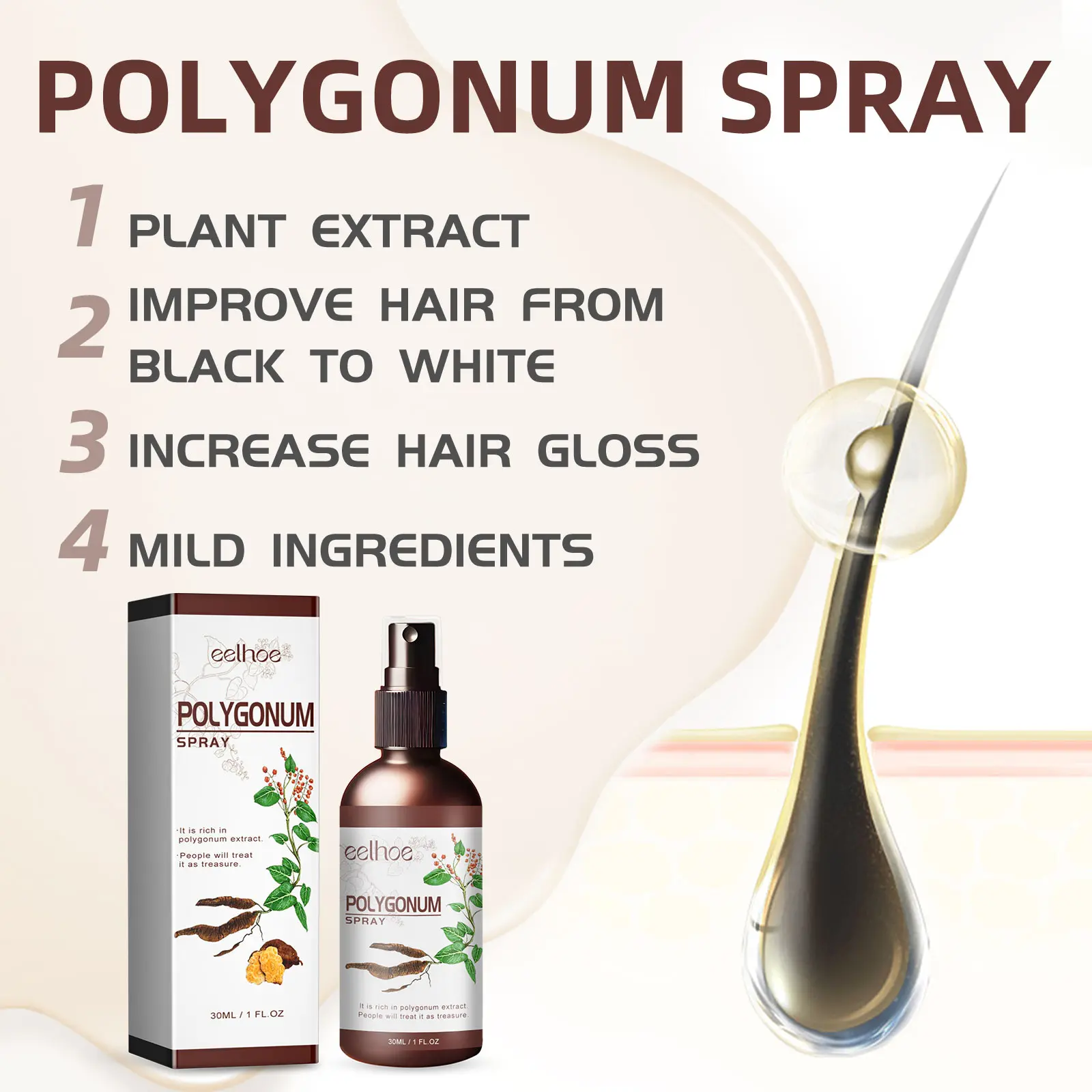 EELHOE Black Spray for Hair Dye Polygonum Multiflorum White to Black Serum Scalp Treatment White Hair Cover Hair Care Products