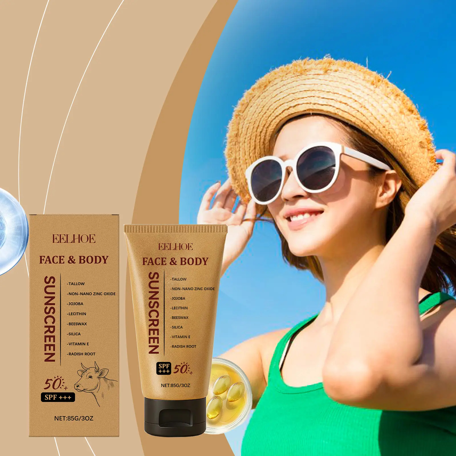 EELHOE Cow Fat Protective Cream Outdoor UV Protection Mild and Refreshing Texture Skin Barrier Moisturizing Isolation Cream