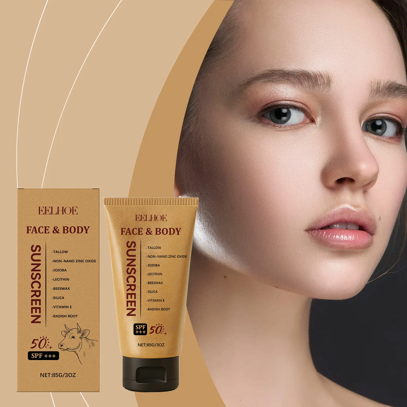 EELHOE Cow Fat Protective Cream Outdoor UV Protection Mild and Refreshing Texture Skin Barrier Moisturizing Isolation Cream