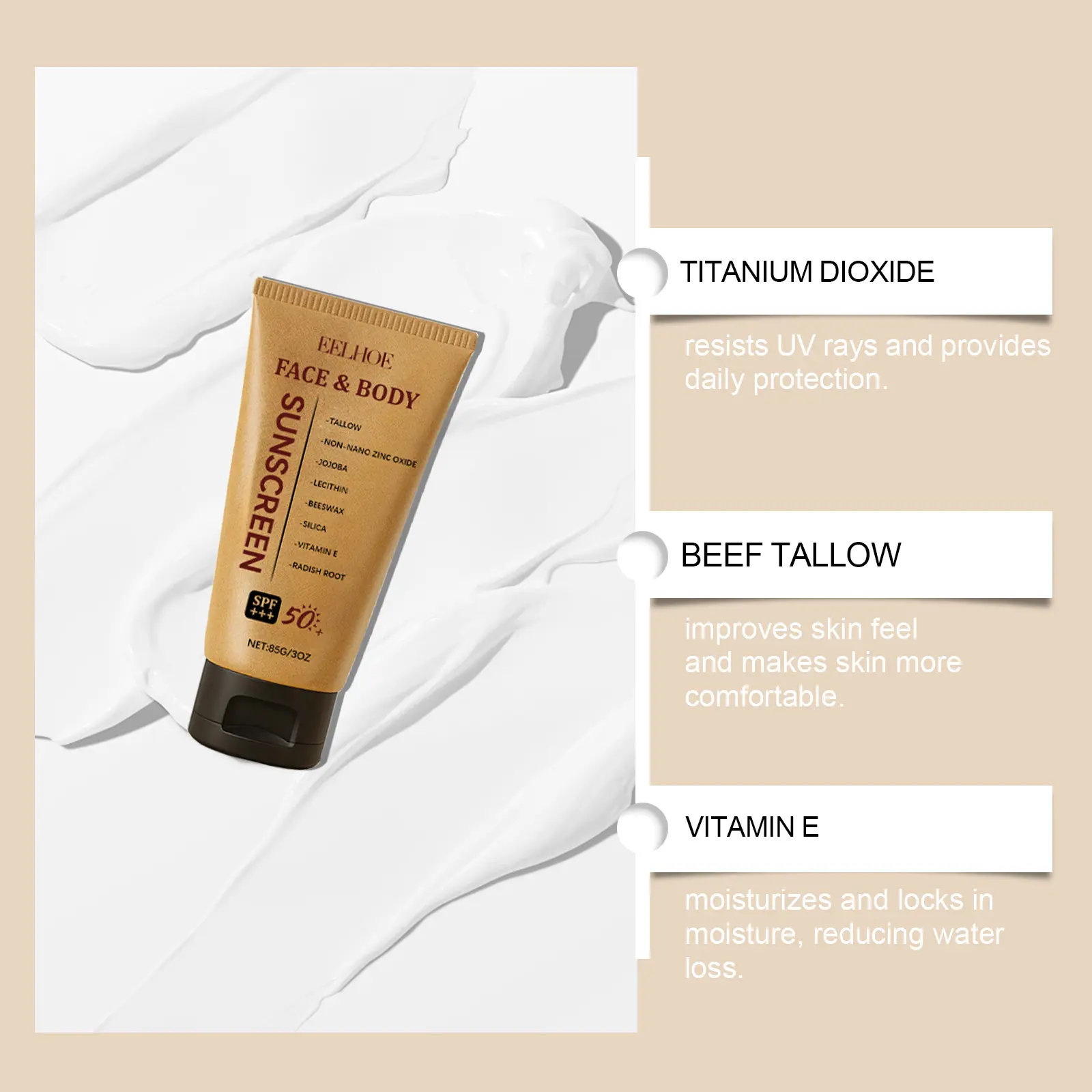 EELHOE Cow Fat Protective Cream Outdoor UV Protection Mild and Refreshing Texture Skin Barrier Moisturizing Isolation Cream