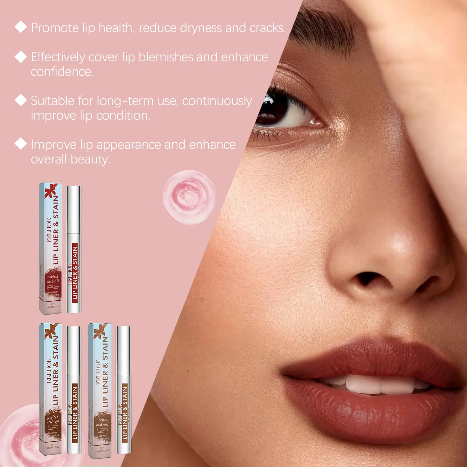​EELHOE Lip Liner Peel off Waterproof Matte Non-fade Long Lasting Contour Liner Smooth Lip Gloss Lip Liner Tattoo Peel off Care