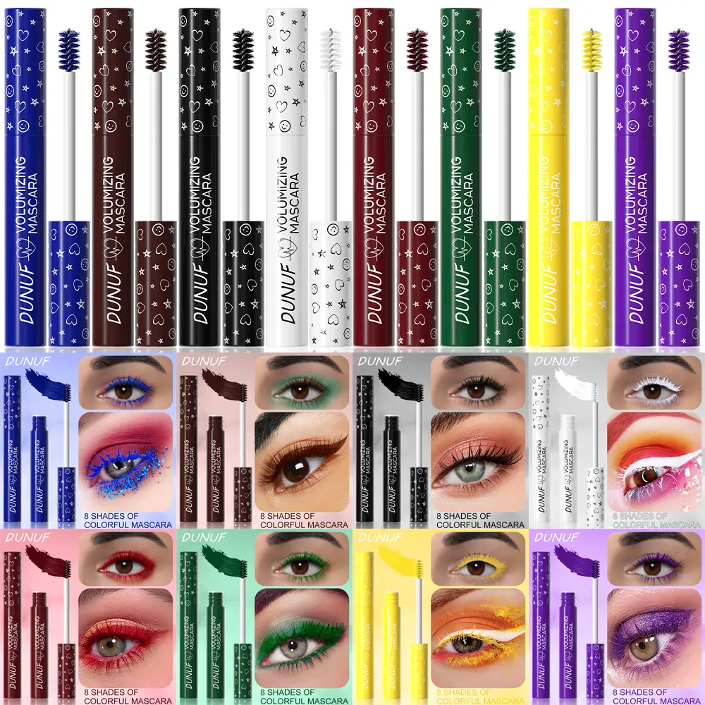 4D Black White Coloful Mascara Thickening, Lengthening, Curling, Waterproof Liquid Fiber Mascara 8 Colors Eye Makeup