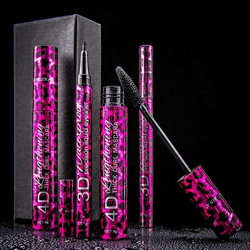 Liquid Eyeliner Pencil And 4D Waterproof Mascara Set Eye Makeup Thick Curling Mascara Eyebrow Pencil for Long Lasting Look