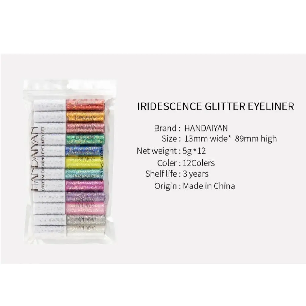 12pcs Glitter Eyeliner Set Long Lasting Waterproof Shimmer Eye Makeup Crystal Diamond Cosplay Stage Festival Eyeshadow