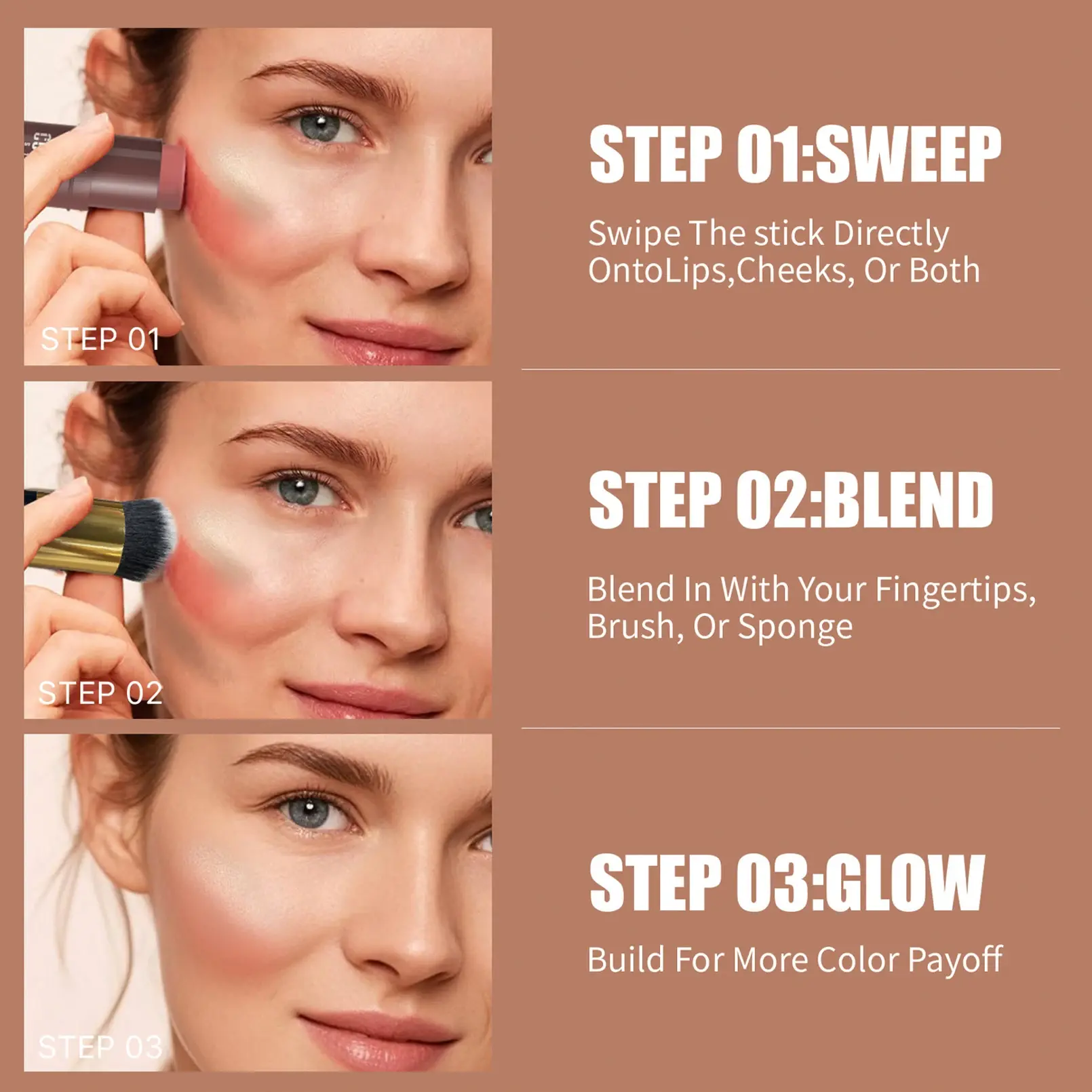 12-color contour stick, long-lasting waterproof and easy-to-apply blush, light texture and multi-purpose eyeshadow highlighter