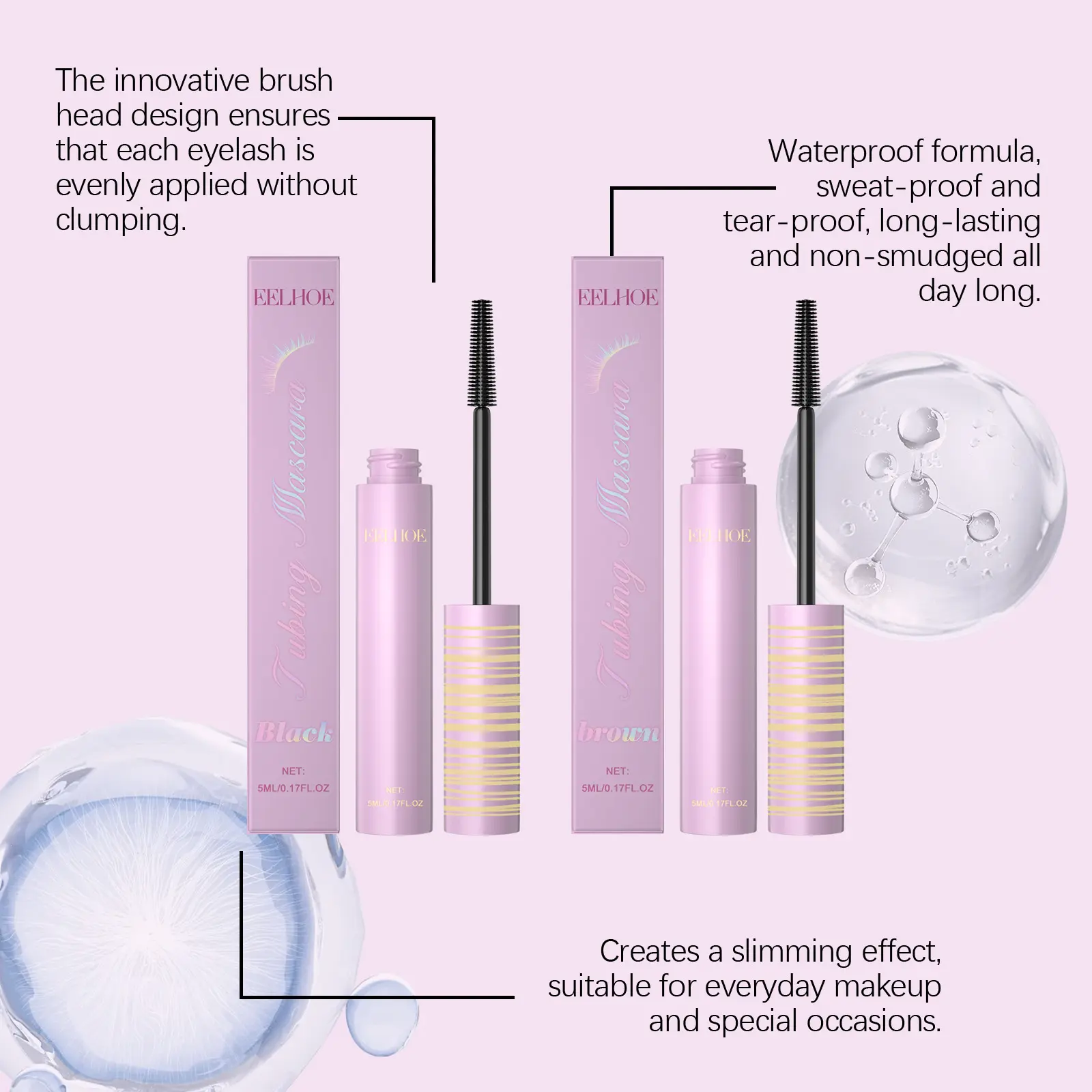 Eelhoe Curling Mascara Series Keep Thicking Lengthening Eyelashes Extension Volume Makeup Cosmetics Waterproof Black Mascara 5ml