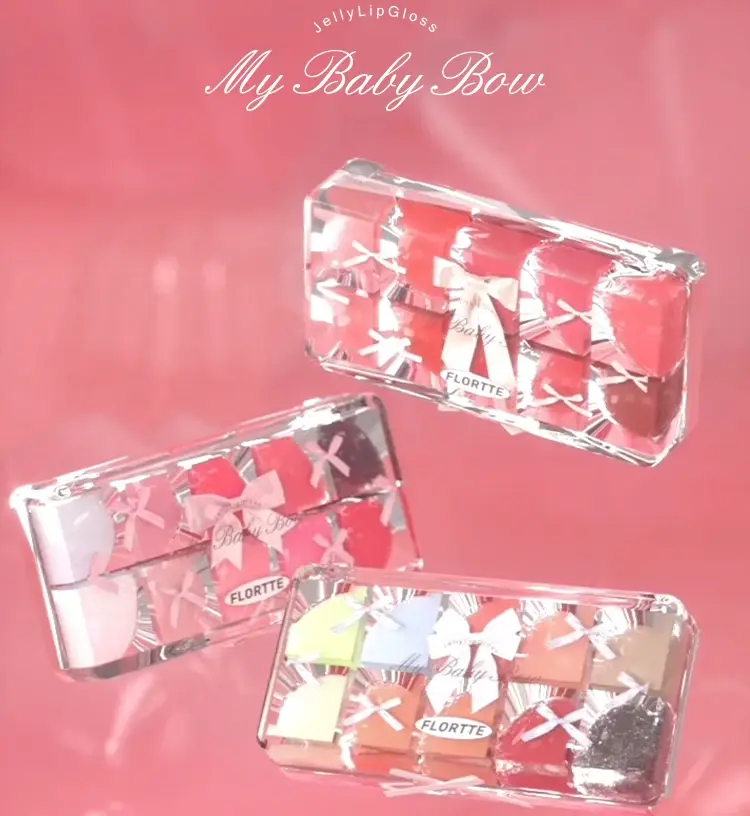 FLORTTE Peng Princess Jelly Lip Gloss Ten Color Toned Lip Frozen Plate Red Lip Glaze Palette