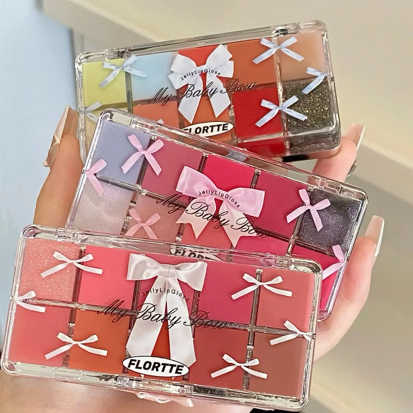 FLORTTE Peng Princess Jelly Lip Gloss Ten Color Toned Lip Frozen Plate Red Lip Glaze Palette