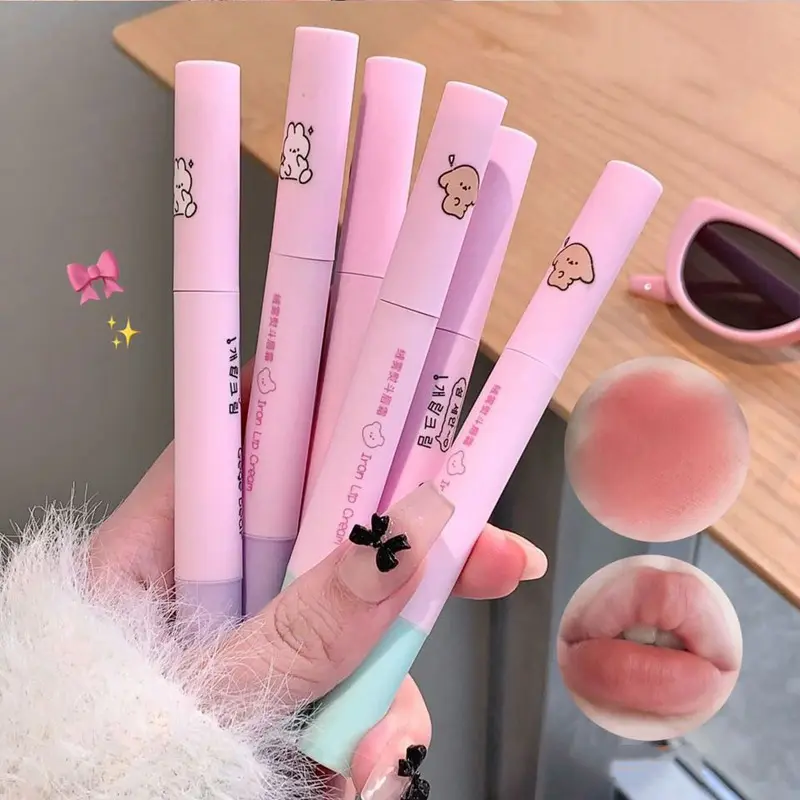 Fluffy Velvet Soft Lip Glaze Liquid Lipstick Cream Nude Matte Rose Red Pigment Waterproof Long Lasting Dye Cheek Lip Tint Paste