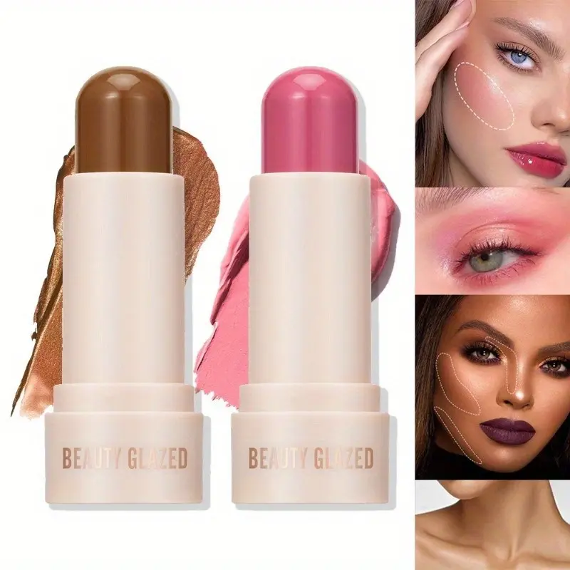 3 in 1 Creamy Blush Stick Contouring Stick Long Lasting Waterproof  Blush Stick Blush Eyeshadow Lipstick Facial Contouring