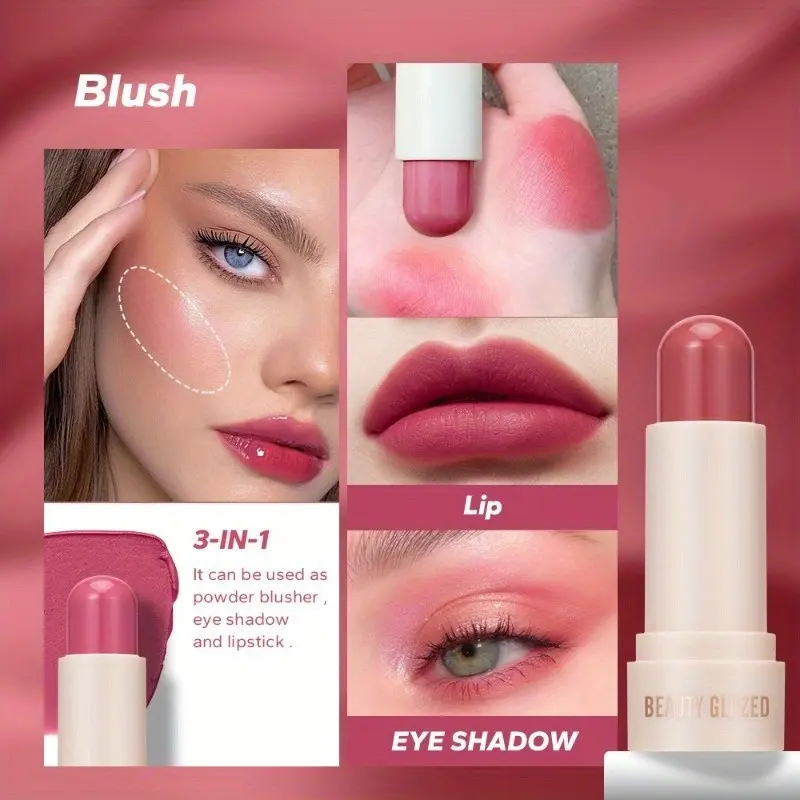 3 in 1 Creamy Blush Stick Contouring Stick Long Lasting Waterproof  Blush Stick Blush Eyeshadow Lipstick Facial Contouring