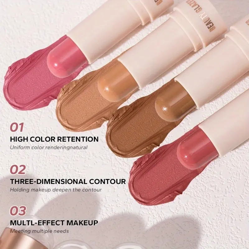 3 in 1 Creamy Blush Stick Contouring Stick Long Lasting Waterproof  Blush Stick Blush Eyeshadow Lipstick Facial Contouring