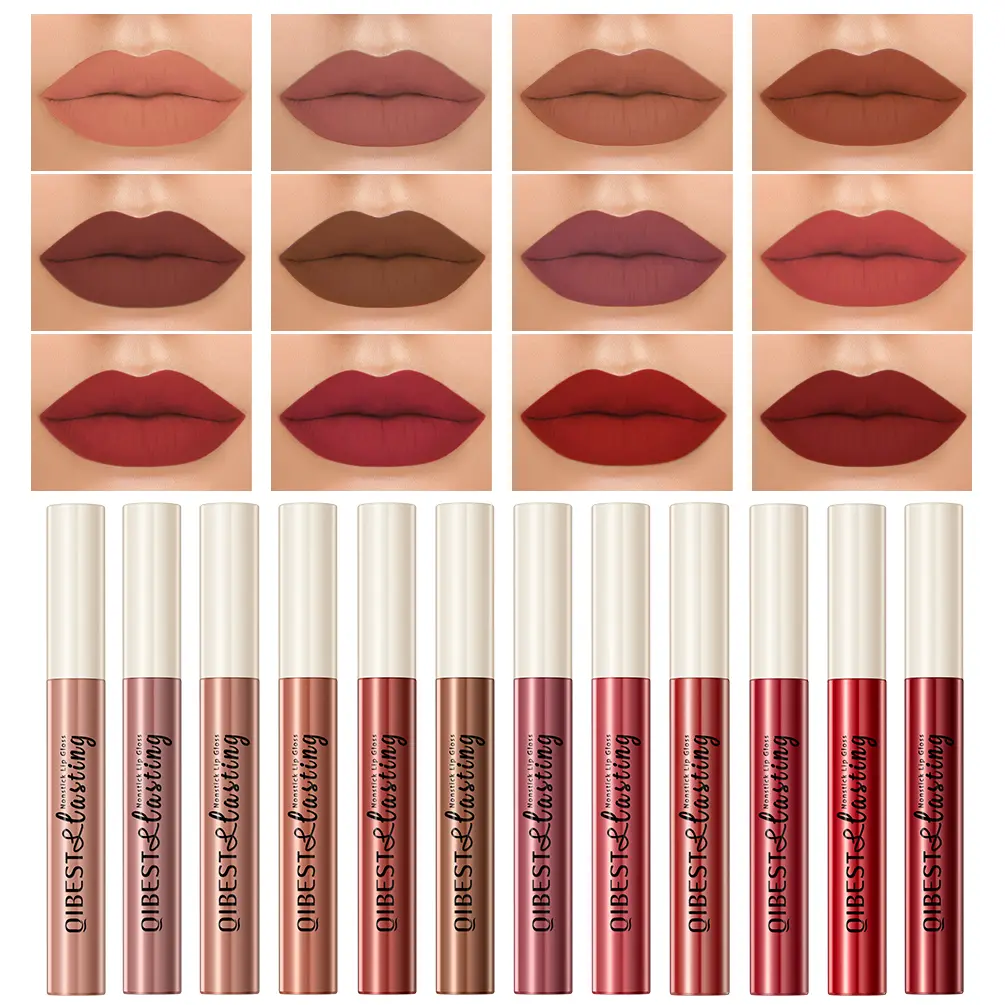 QIBEST 24 Colors Velvet Matte Lipstick Nude Waterproof Long Lasting Sexy Red Lipgloss Non-Stick Cup Makeup Lip Tint Cosmetics