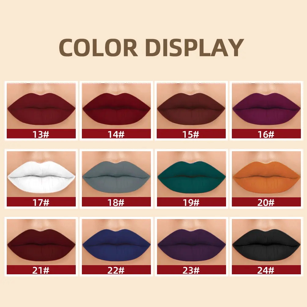 QIBEST 24 Colors Velvet Matte Lipstick Nude Waterproof Long Lasting Sexy Red Lipgloss Non-Stick Cup Makeup Lip Tint Cosmetics